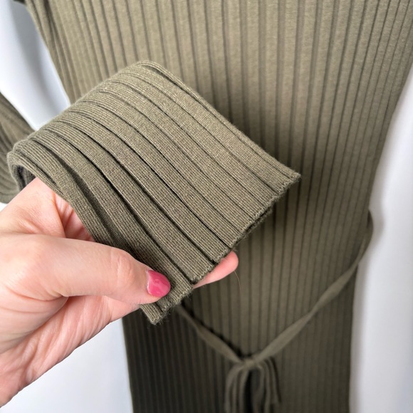 Quince Cotton Cashmere Ribbed Long Sleeve Crew Midi Dress in Olive - Picture 6 of 9